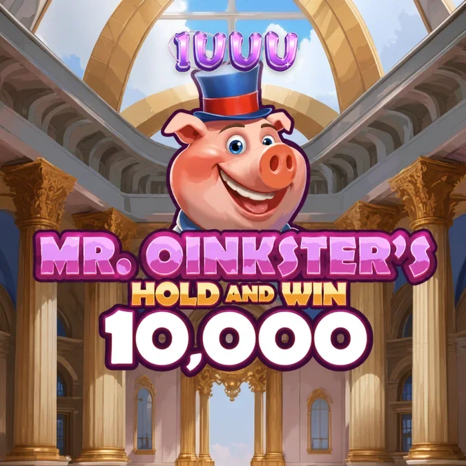 Interface do jogo Mr. Oinkster’s Hold & Win 10,000 com tema de cofrinho